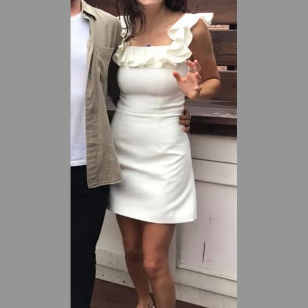 French Connection Whisper Light Ruffled Off-The-Shoulder Dress